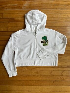 Under Armour White Half-Zip Hoodie with Green Shamrock Patch